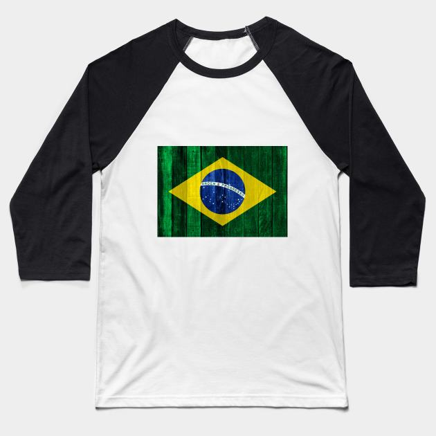 Flag of Brazil Brazilian Flags Memorabilia - Wood Baseball T-Shirt by DrPen